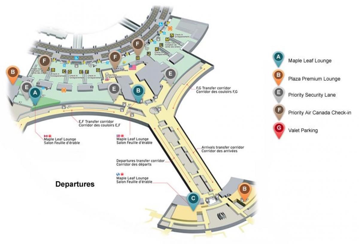Karta över Toronto Pearson international airport avgångar terminal