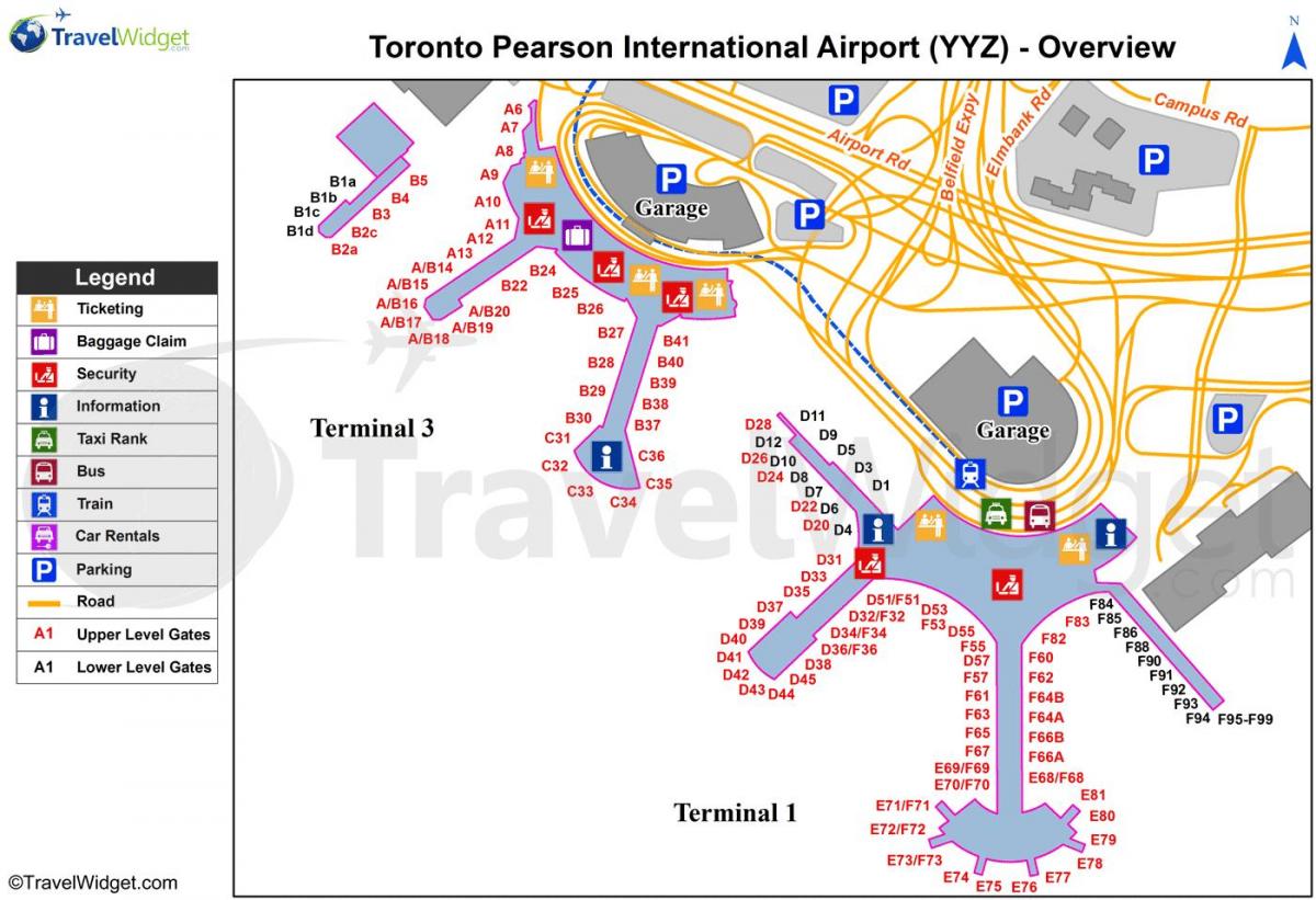 Karta över Toronto Pearson international airport