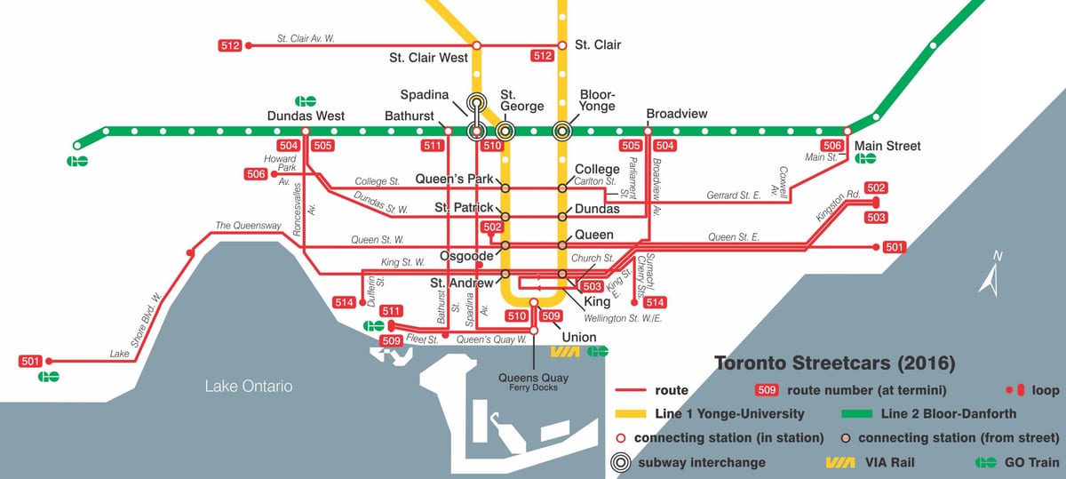 Karta över Toronto spårvagnen system