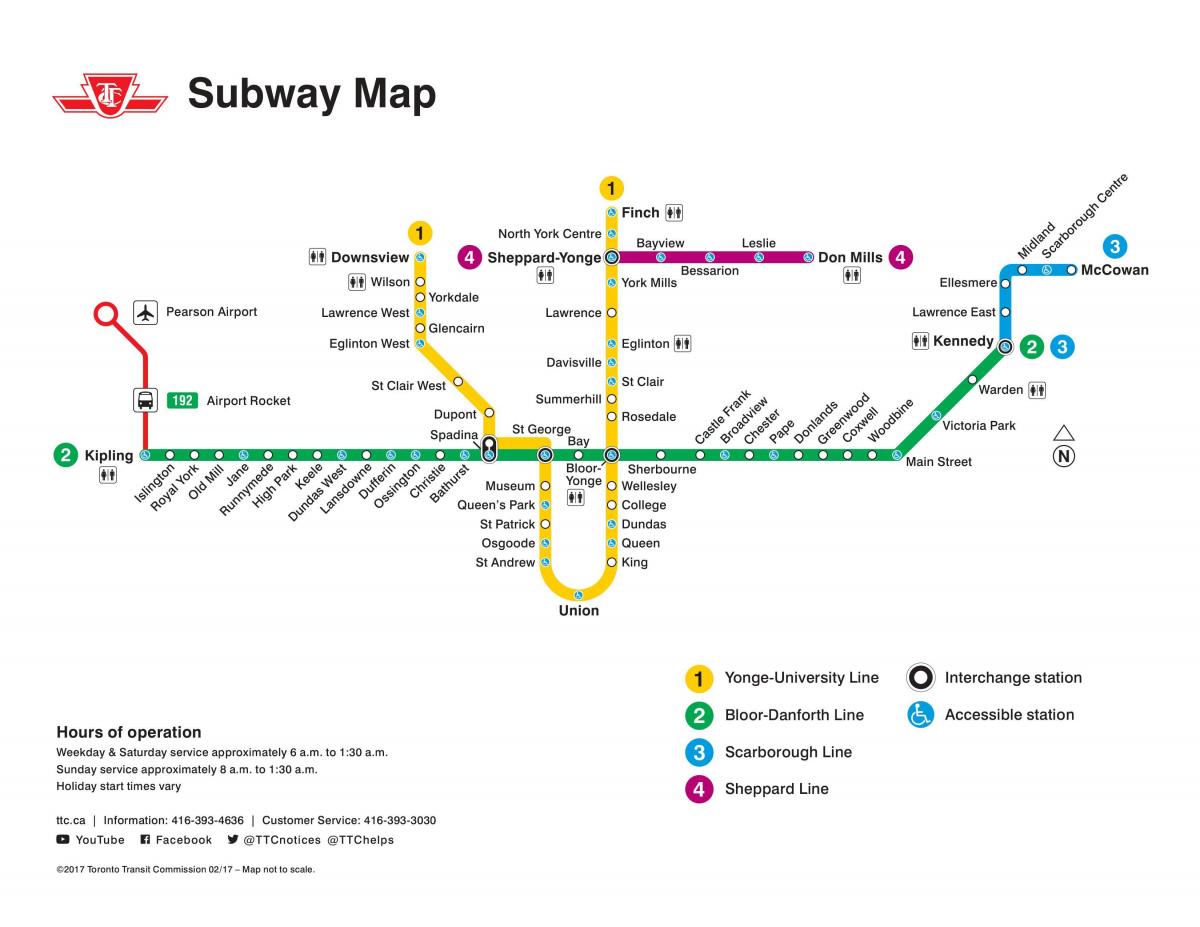 Karta över Toronto TTC tunnelbana