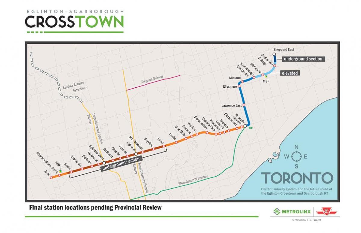 Karta över Toronto tunnelbana linje 5 Eglinton