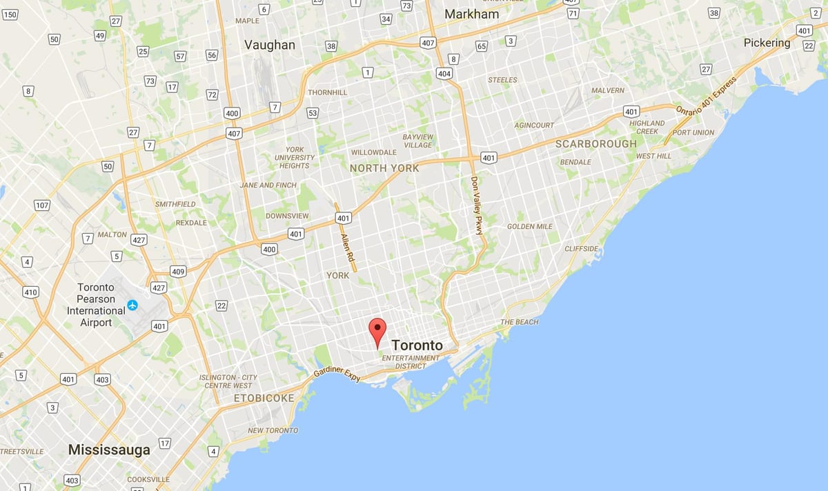 Karta över Trinity–Bellwoods distriktet Toronto