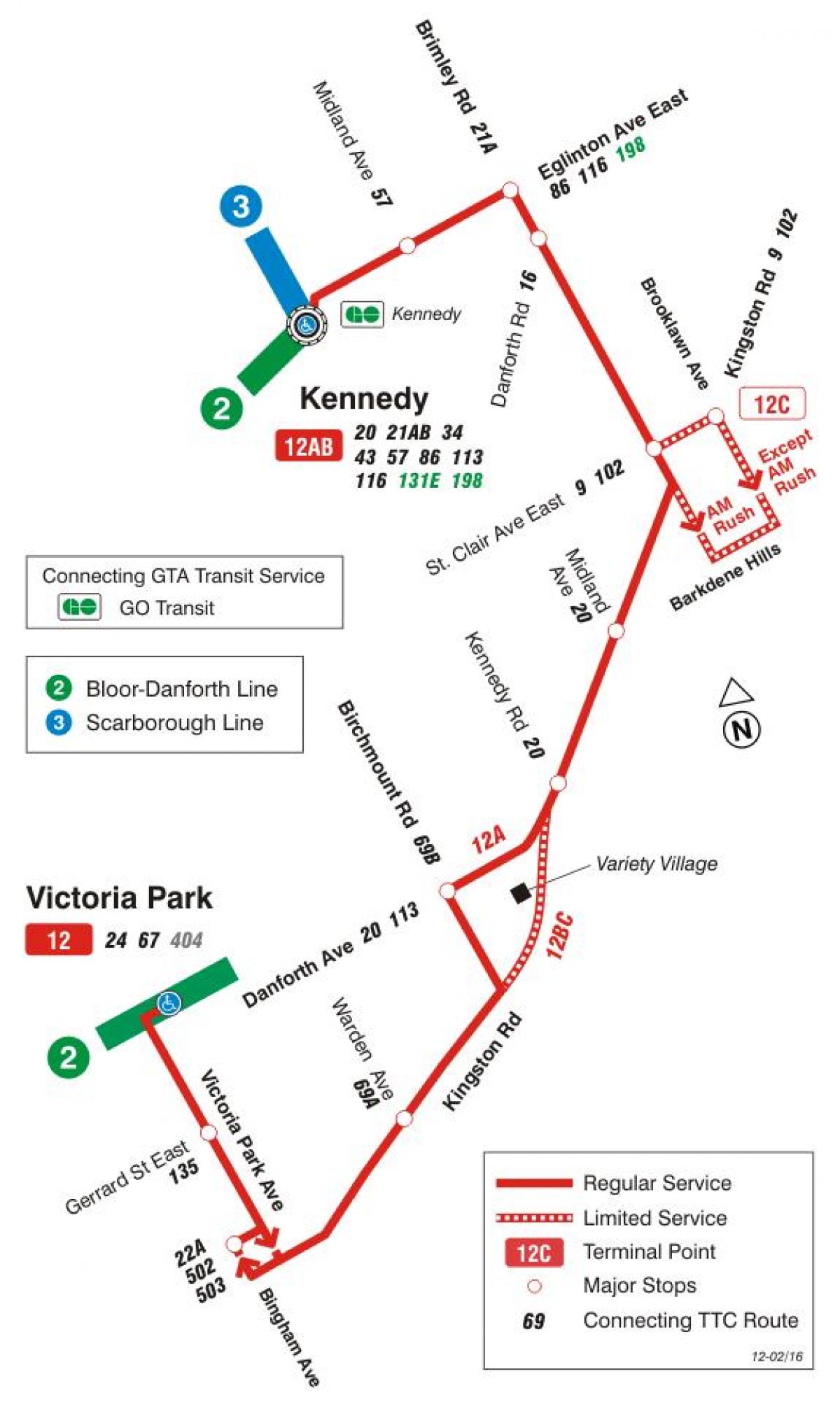 Karta över GRÄNSVÄRDE 12 Kingston Rd busslinje Toronto