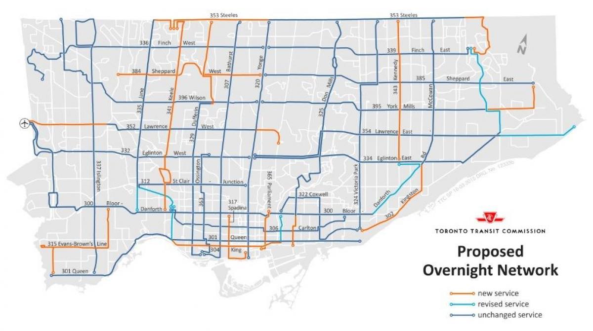 Karta över TTC över natten nätverk Toronto