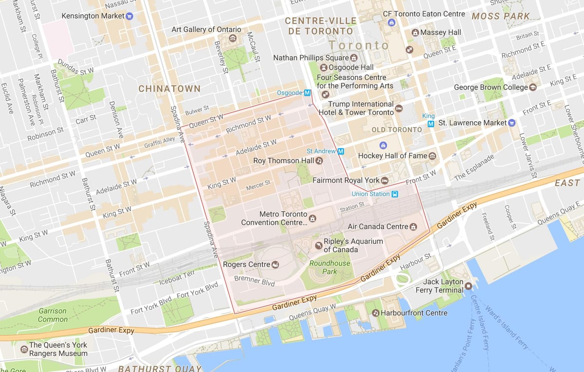 Karta av nöjesdistriktet grannskapet Toronto