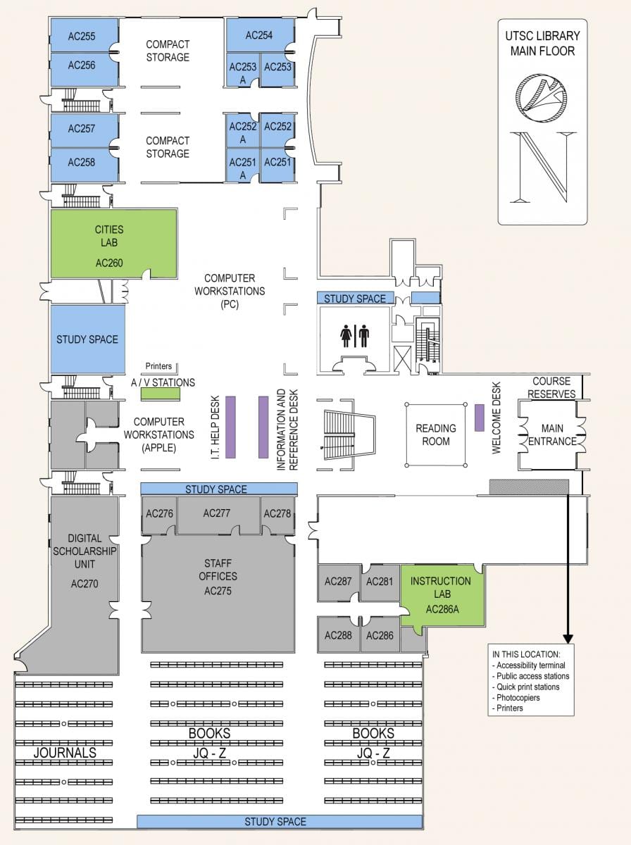 Karta av university of Toronto Scarborough campus bibliotek entréplan