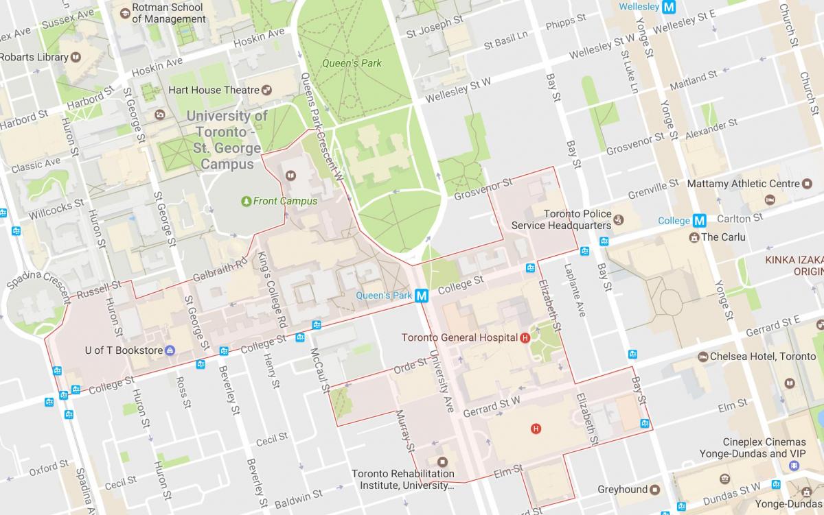 Karta över Upptäckten Distriktet grannskapet Toronto