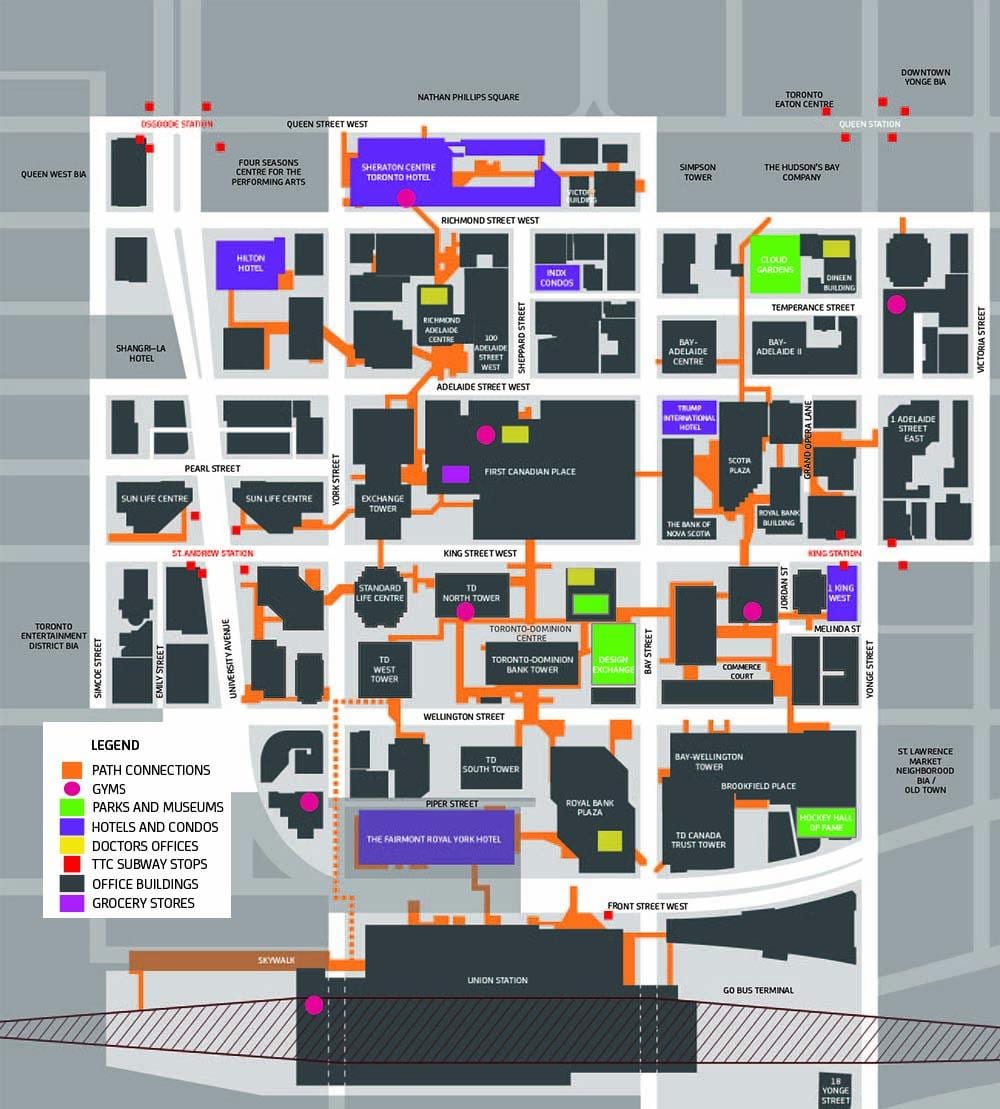 Karta över Vägen från Toronto Downtown Fotgängare Gångväg