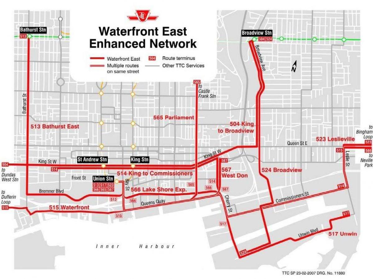 Karta över Vattnet Öster förstärkt nätverk Toronto