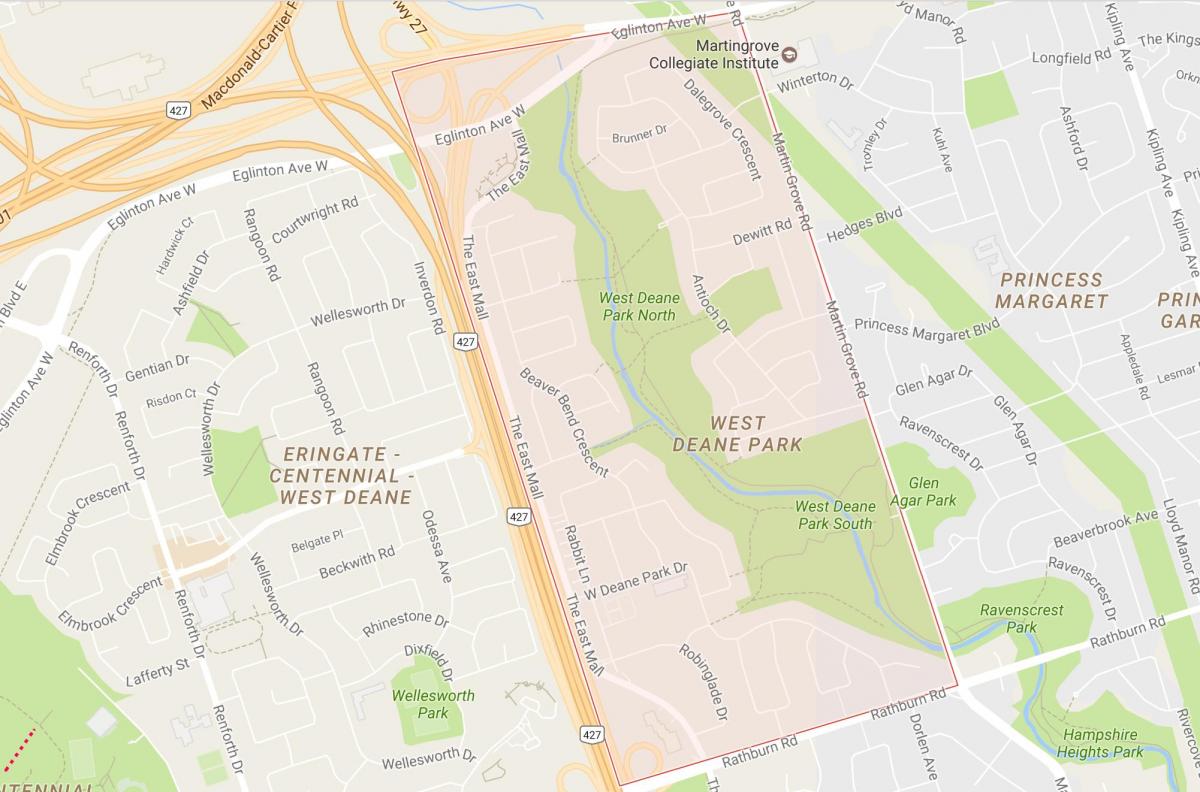 Karta över West Deane Park stadsdelen Toronto