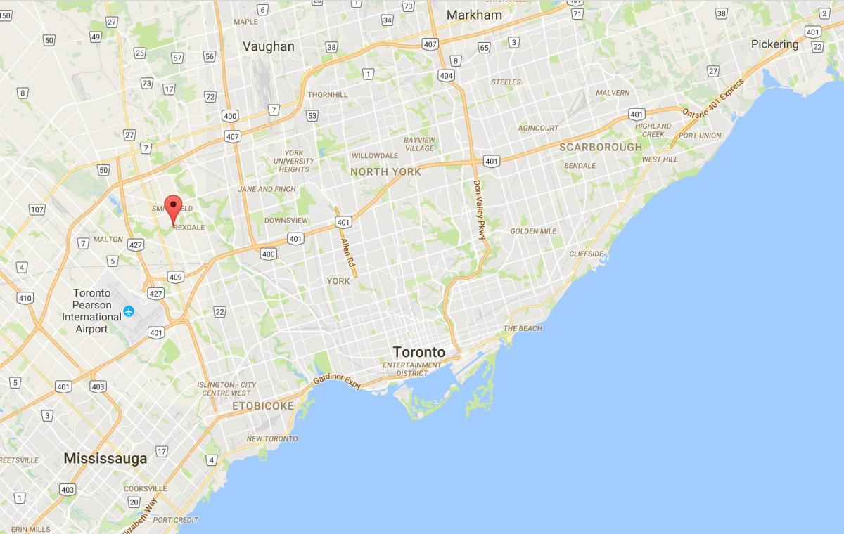 Karta över West Humber-Clairville distriktet Toronto