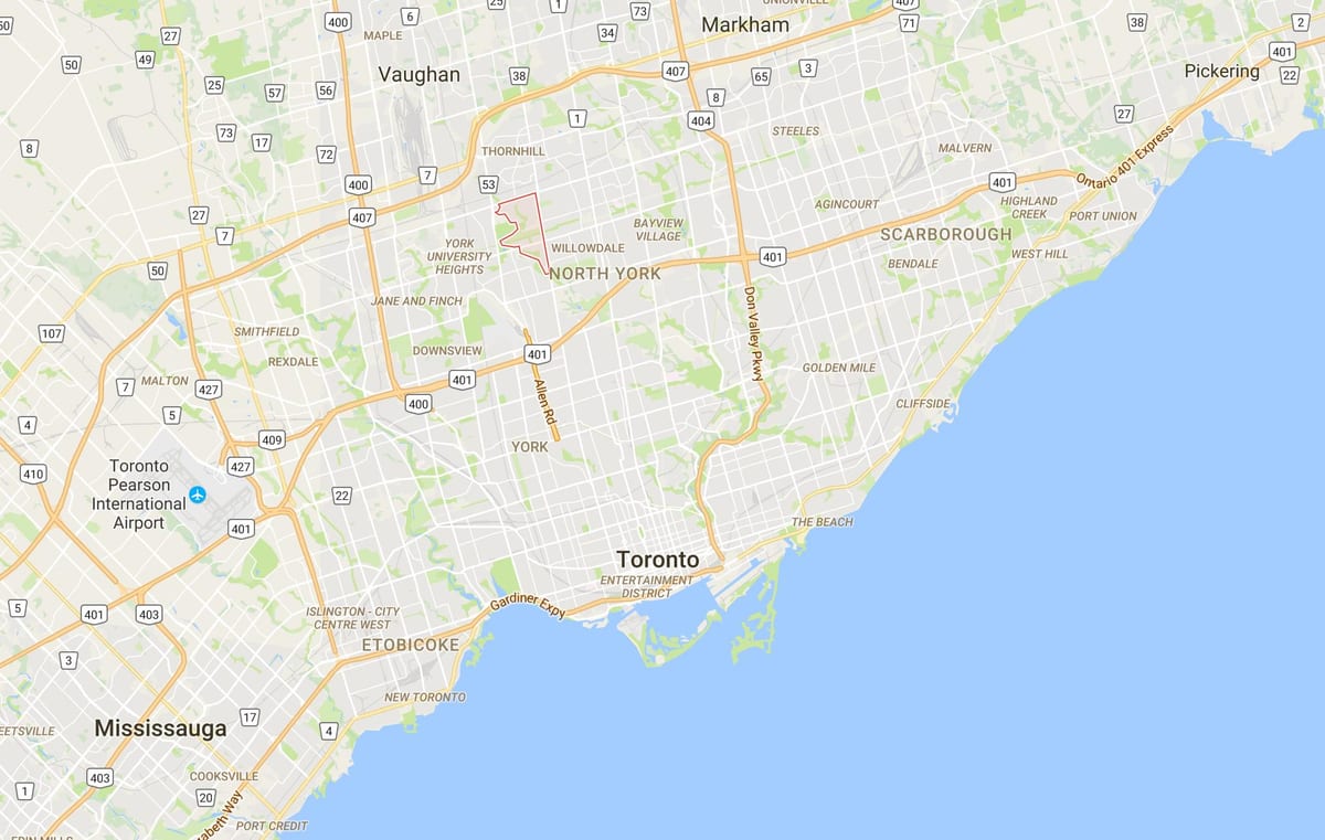 Karta över Westminster–Branson-distriktet Toronto