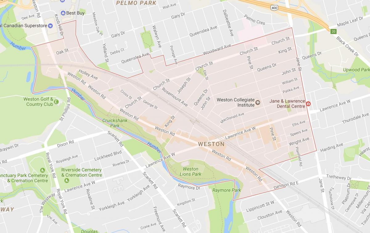 Karta över Weston grannskapet Toronto