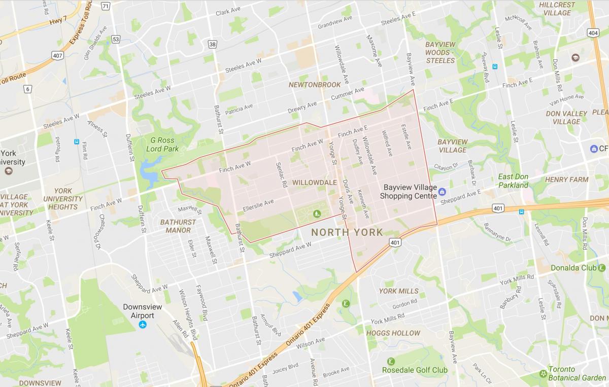 Karta över Willowdale grannskapet Toronto