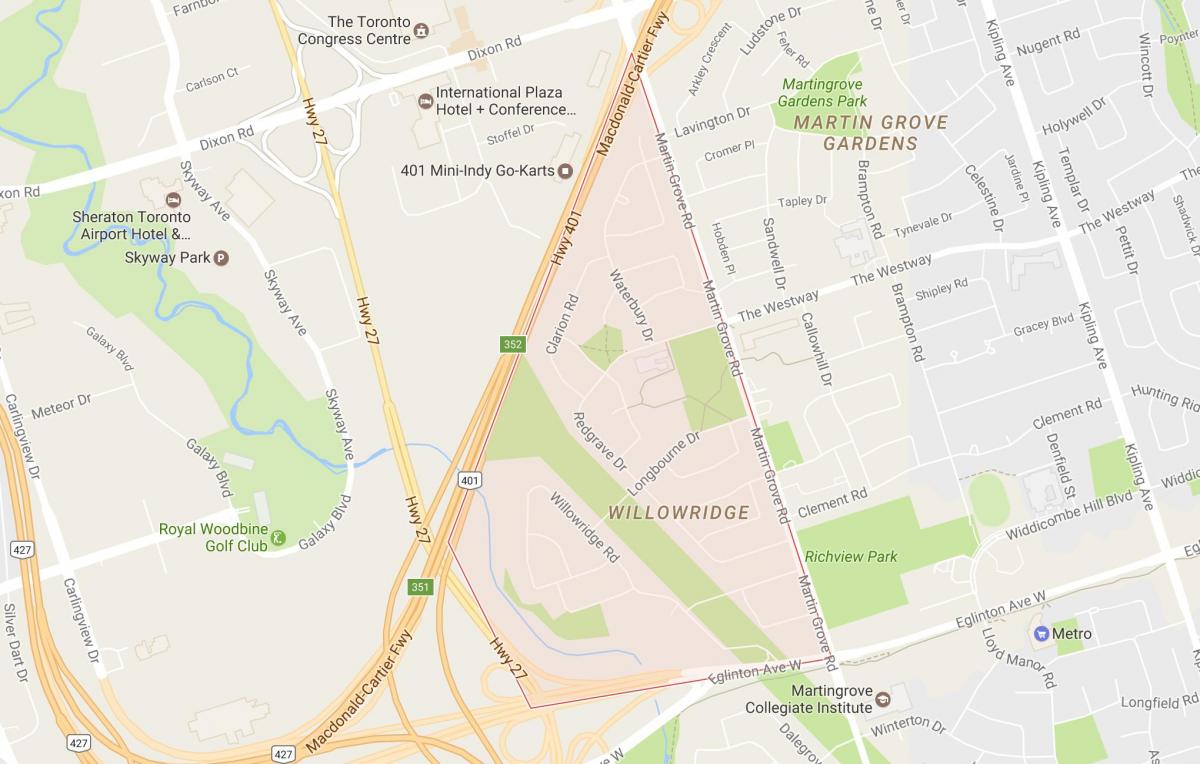 Karta över Willowridge grannskapet Toronto