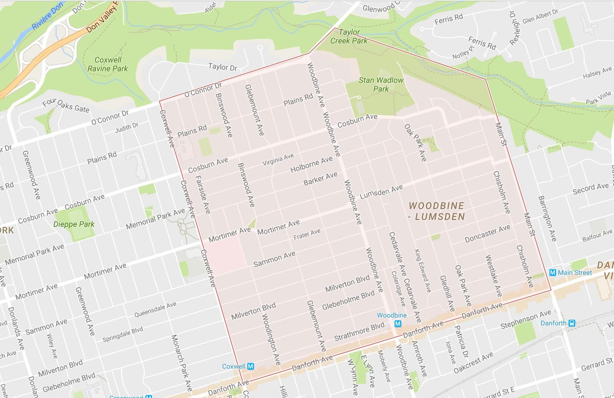 Karta över Woodbine Höjder grannskapet Toronto