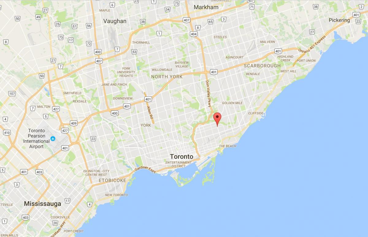 Karta över Woodbine Heightsdistrict Toronto