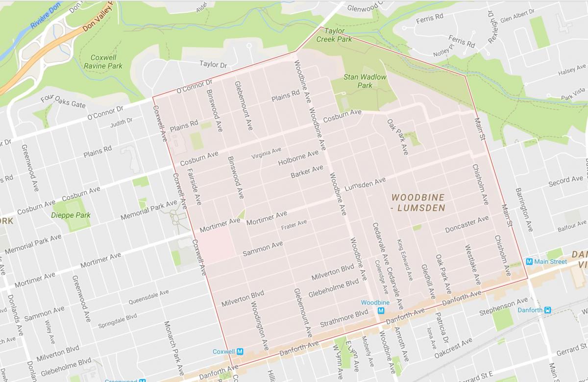 Karta över Woodbine Höjder grannskapet Toronto