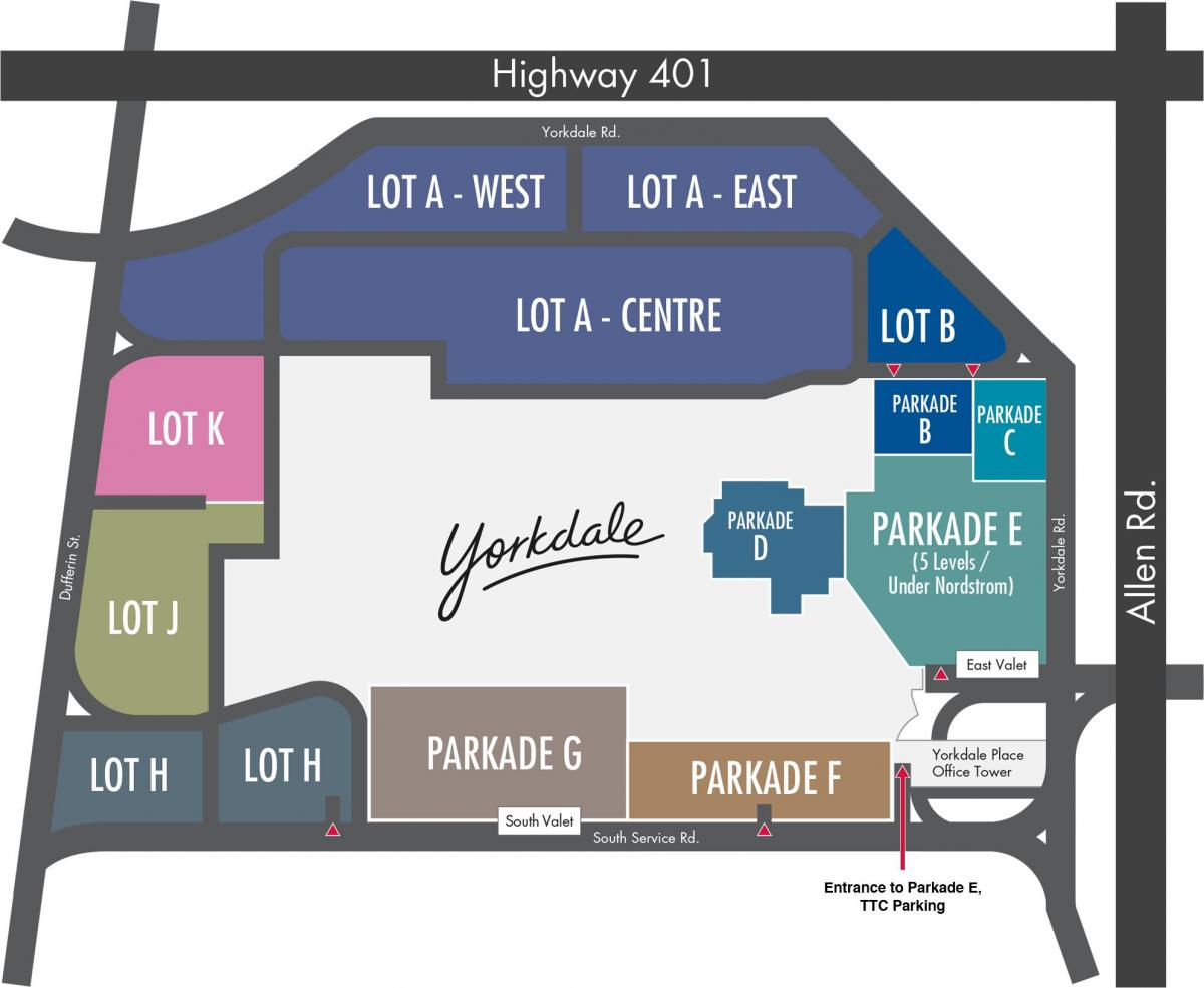 Karta över Yorkdale köpcentrum parkering