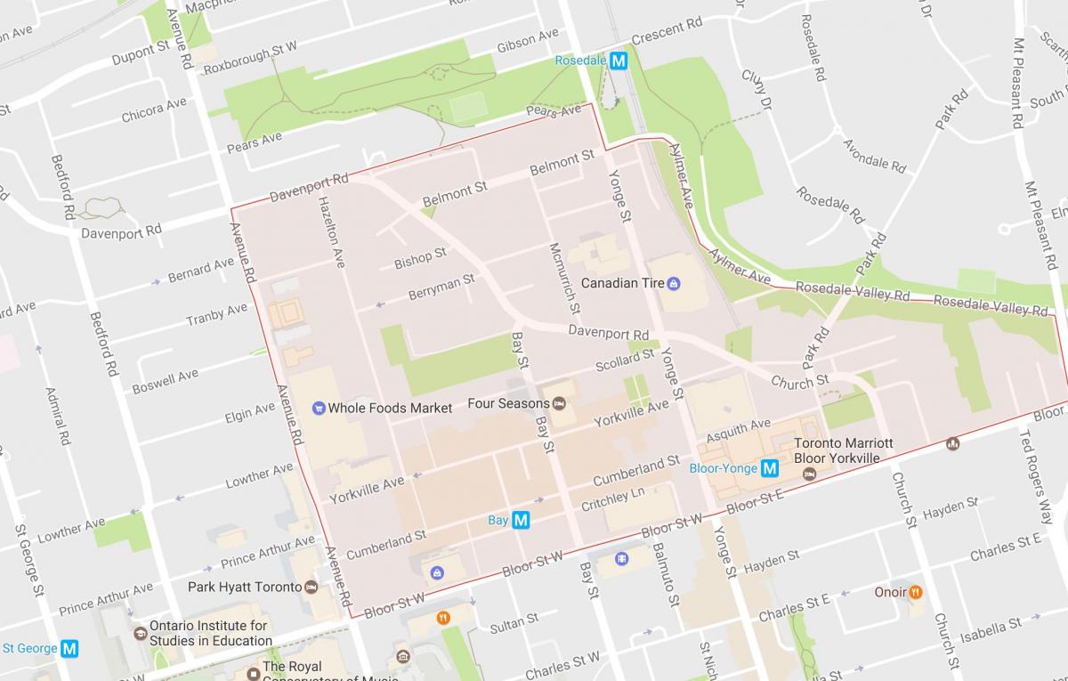 Karta Yorkville grannskapet Toronto