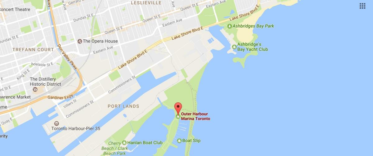 Karta över Yttre hamnen marina Toronto