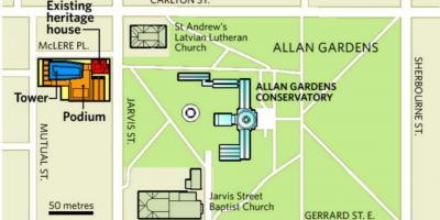 Karta över Allan Gardens, Torontos