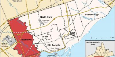 Karta över Etobicoke distriktet Toronto