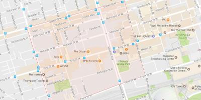 Karta över Fashion District grannskapet Toronto