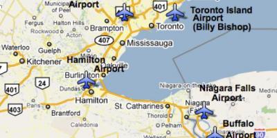 Karta över Flygplatser nära Toronto