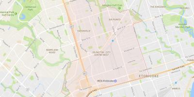 Karta över Islington-City Centre West kvarter Toronto
