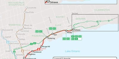 Karta över linjen Sjöstränderna i Östra Gå Transit