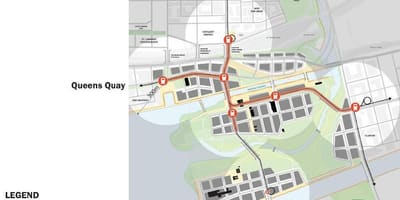 Karta över Projets Östra Vattnet Öster Bayfront Toronto
