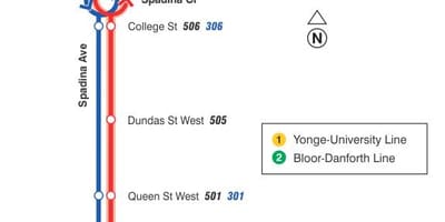 Karta över spårvagn linje 510 Spadina