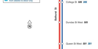 Karta över spårvagn linje 511 Bathurst