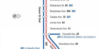 Karta över spårvagn linje 502 Downtowner