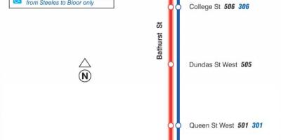 Karta över spårvagn linje 511 Bathurst