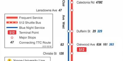 Karta över spårvagn linje 512 St Clair