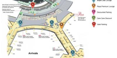 Karta över Toronto Pearson international airport och ankomst terminalen