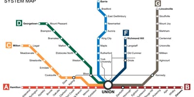 Karta över Toronto tågen Går Transit
