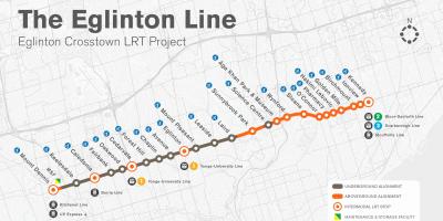 Karta över Toronto tunnelbana Eglinton linje projekt