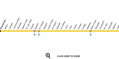 Karta över Toronto tunnelbana linje 1 Yonge-Universitetet