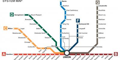 Karta över Toronto tågen Går Transit