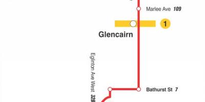 Karta över GRÄNSVÄRDE 14 Glencairn busslinje Toronto