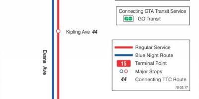 Karta över GRÄNSVÄRDE 15 Evans busslinje Toronto