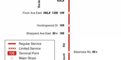 Karta över GRÄNSVÄRDE 17 Birchmount busslinje Toronto