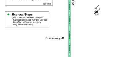 Karta över TTC 188 Kipling Söder Raket busslinje Toronto