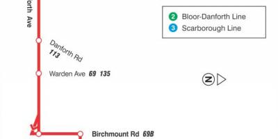 Karta över TTC 20 Cliffside busslinje Toronto