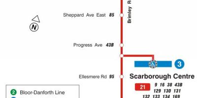 Karta över GRÄNSVÄRDE 21 Brimley busslinje Toronto