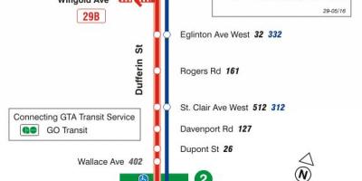 Karta över GRÄNSVÄRDE 29 Dufferin busslinje Toronto