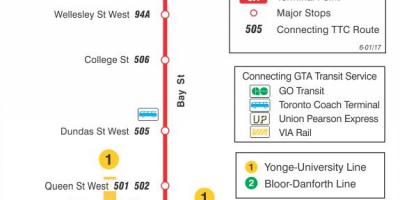 Karta över TTC 6 Bay busslinje Toronto
